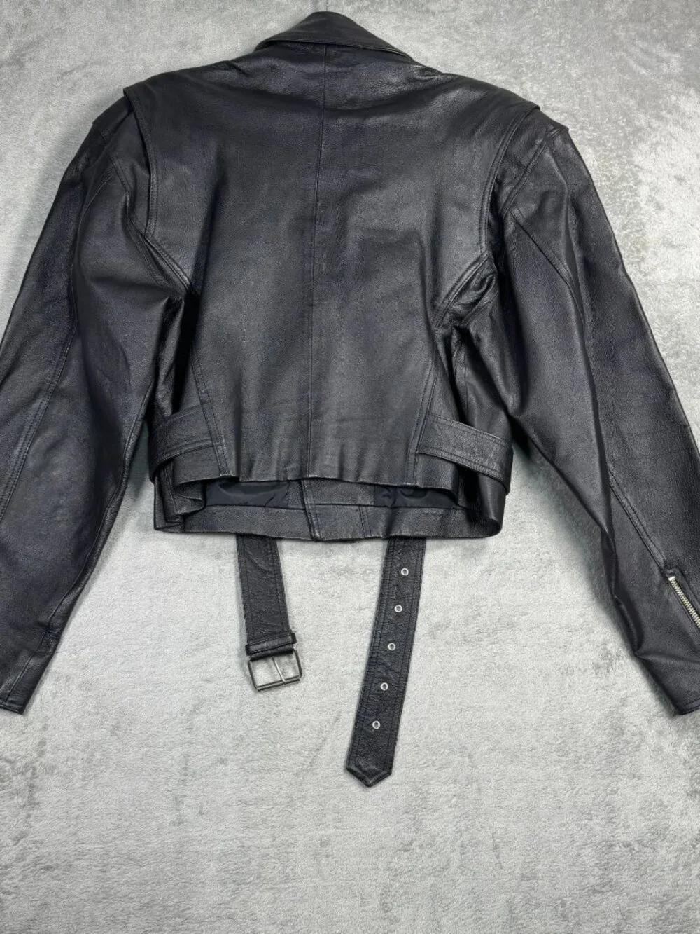 Vtg Wilsons Cropped Leather Jacket Womens L 90s Moto Bikercore Motorcycle Belted